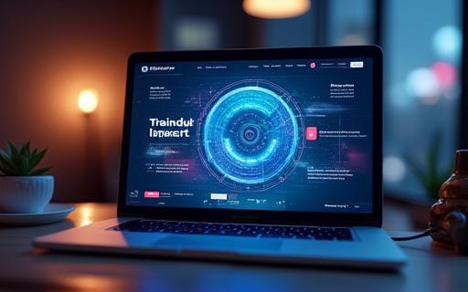Website visual design for a tech startup displayed on a laptop